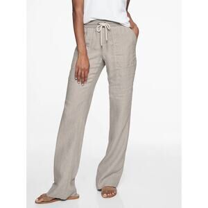 Athleta Linen Bali Trouser Greige & White Stripe Relaxed Fit Pant Drawstring 4
